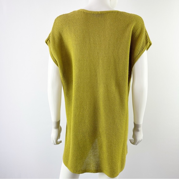 Eileen Fisher Green Knit Short Sleeve V-Neck Sweater Top Tunic Length Petite PL - Picture 7 of 8